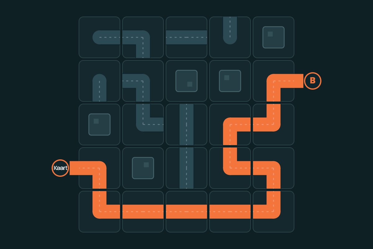 Road Connect: a grid of road tiles with a lit orange route from A to B