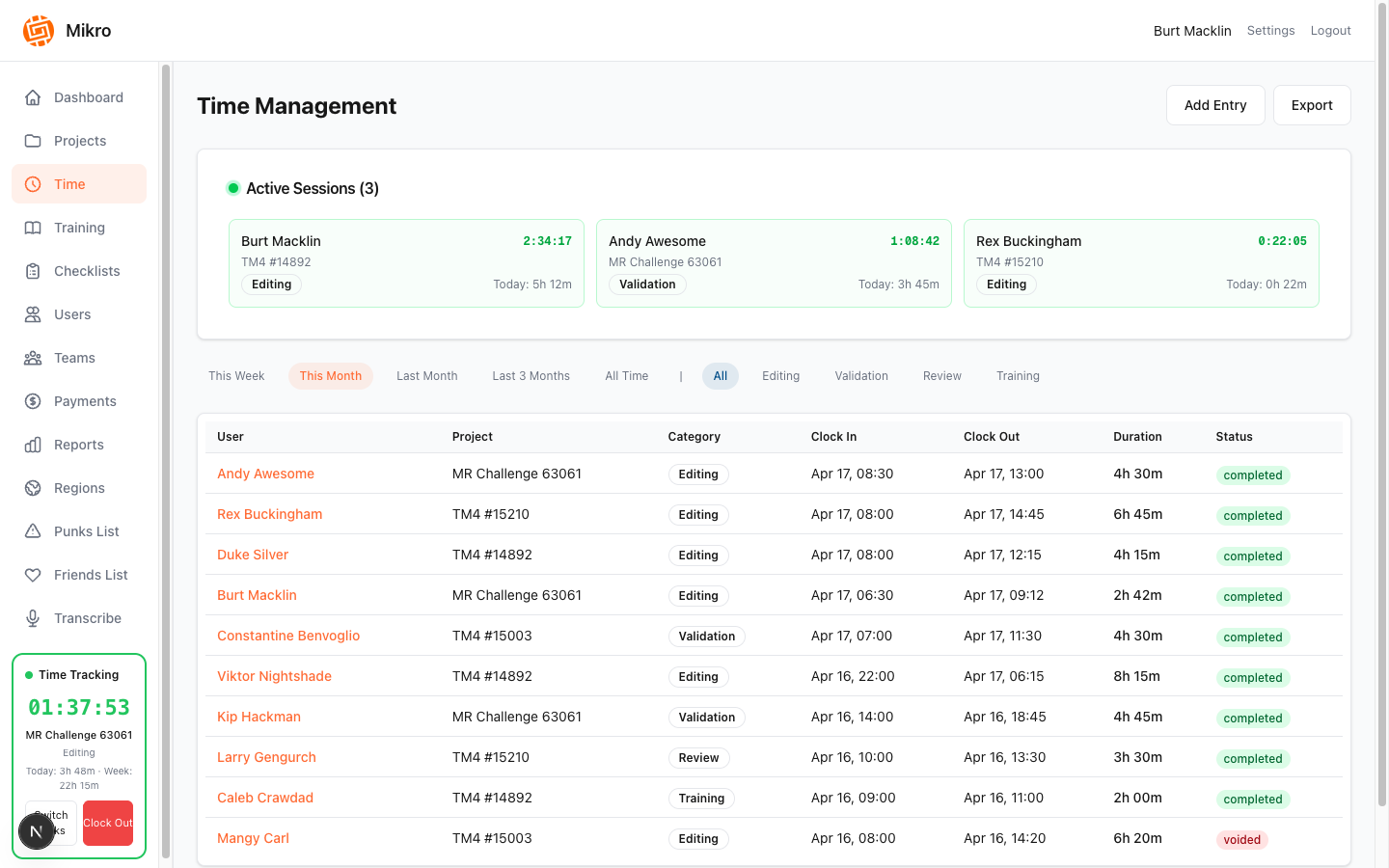 Time tracking